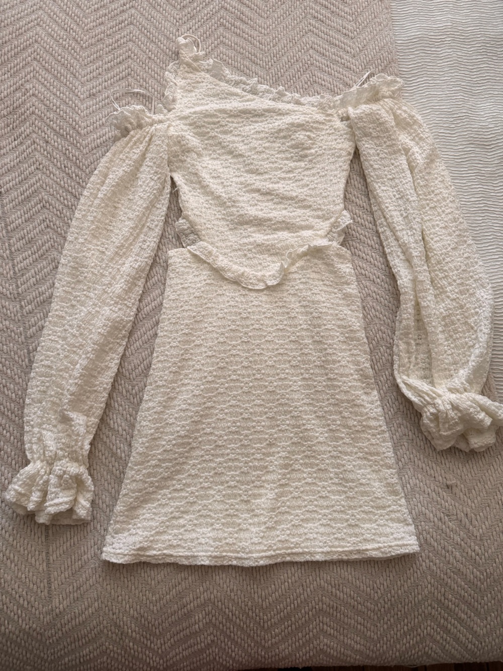 Off-Shoulder Long-Sleeve Asymmetrical White Dress